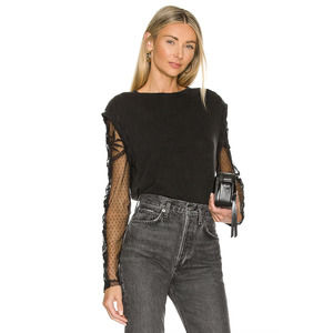 Elegant Black Lace Sleeve Women's Top